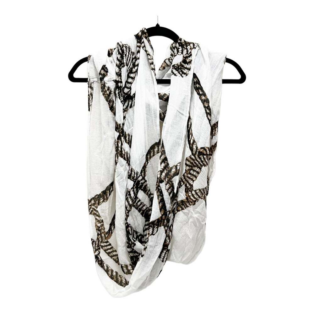 Charming Charlie White Brown Rope Design Infinity Scarf